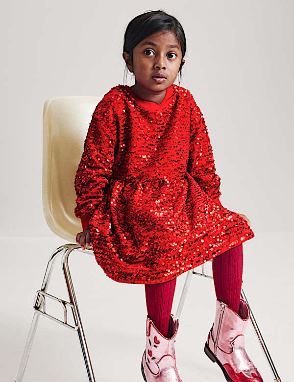 Sequin Round Neck Sweatshirt Dress (2-10 Yrs) - JE