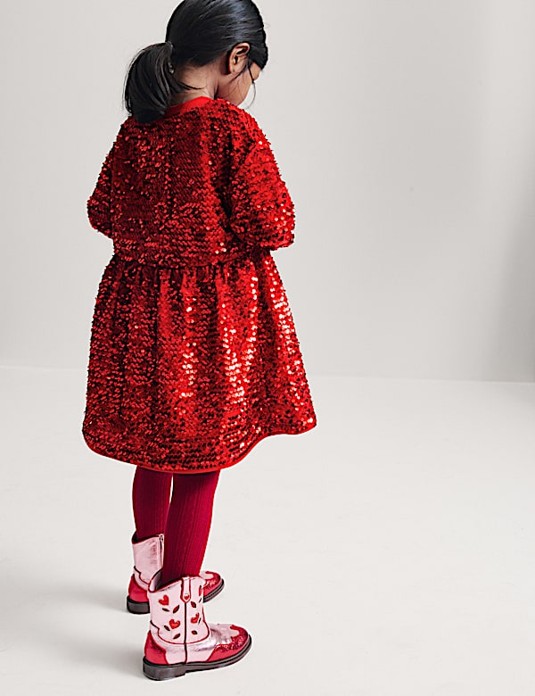 Sequin Round Neck Sweatshirt Dress (2-10 Yrs) - JE