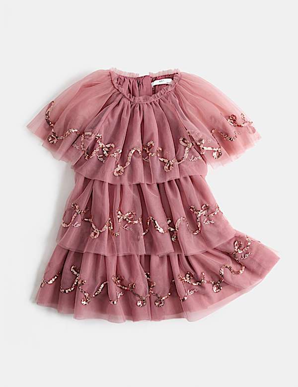 Bow Sequin Tiered Dress