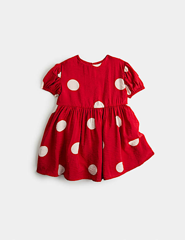Short Sleeve Spotted Round Neck Dress (2-8 Yrs)