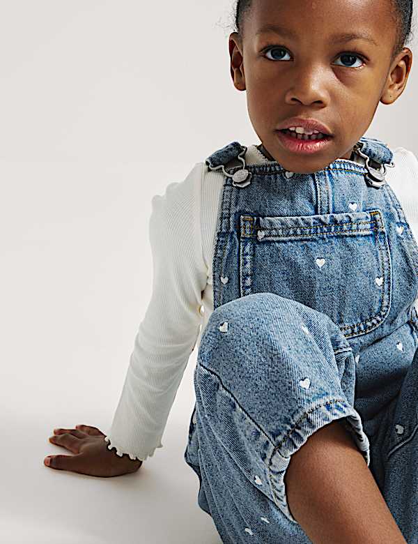 2 Piece Heart Embroidered Dungarees Outfit (2-8 Yrs) - CH