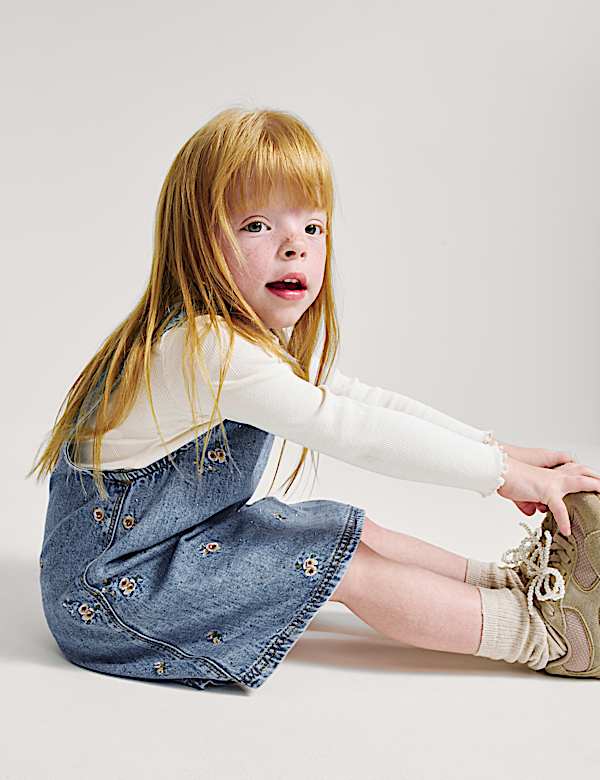 Denim Floral Embroidered Pinafore (2-8 Yrs) - JP