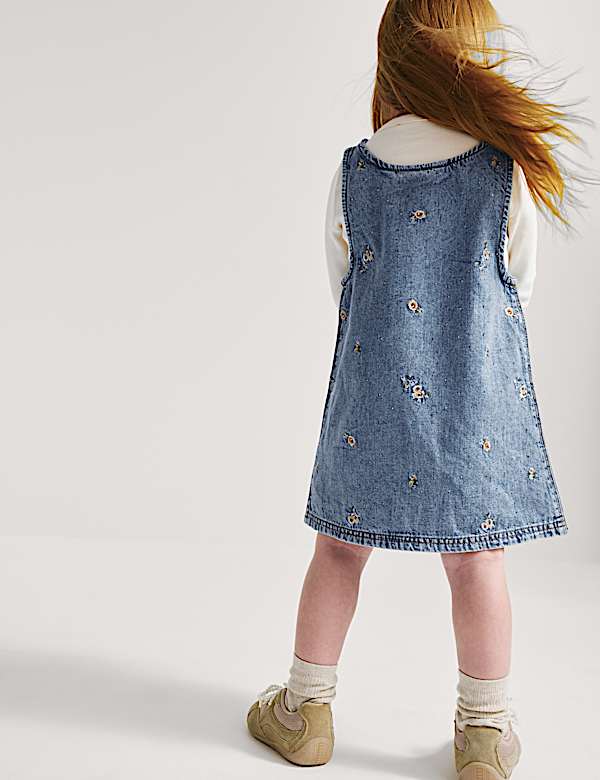Denim Floral Embroidered Pinafore (2-8 Yrs) - JP