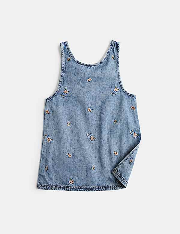 Denim Floral Embroidered Pinafore (2-8 Yrs) - JP