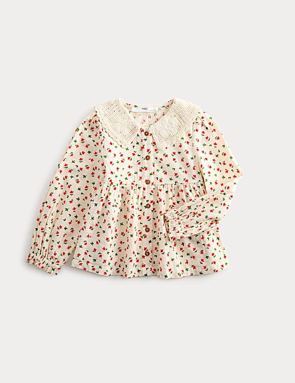 Pure Cotton Floral Embroidered Blouse (2-8 Yrs)