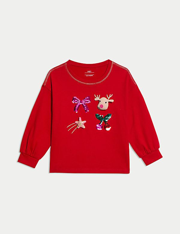 Pure Cotton Sequin Top (2-8 Yrs) - GR