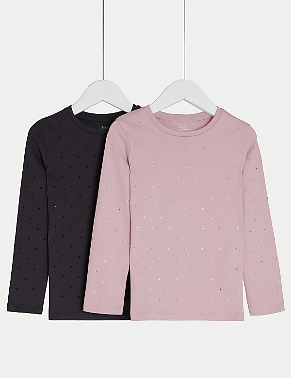 2pk Pure Cotton Diamanté Tops (2-8 Yrs) - VN