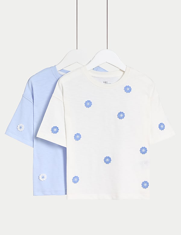 2pk Pure Cotton Floral Tops (2-8 Yrs)