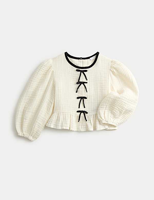 חולצת כותנה טהורה עם פפיון (2-‏16 שנים) - IL