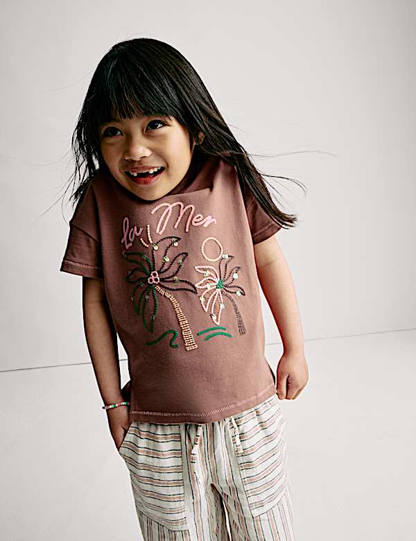 Pure Cotton Embroidered Palm Tree T-Shirt (2-16 Yrs) - CN