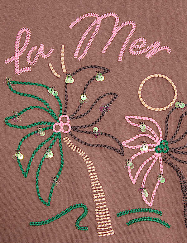 Pure Cotton Embroidered Palm Tree T-Shirt (2-16 Yrs) - CN