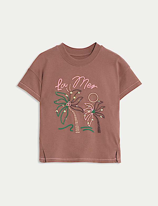 Pure Cotton Embroidered Palm Tree T-Shirt (2-16 Yrs) - CN