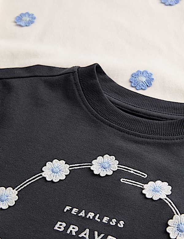 Set van 2 zuiver katoenen Fearless-tops met bloemendessin (2-8 jaar) - BE