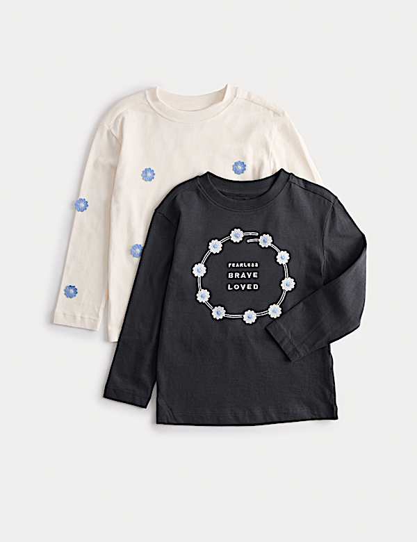 Set van 2 zuiver katoenen Fearless-tops met bloemendessin (2-8 jaar) - BE