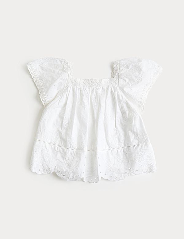 Pure Cotton Shell Broderie Top (2-8 Years)