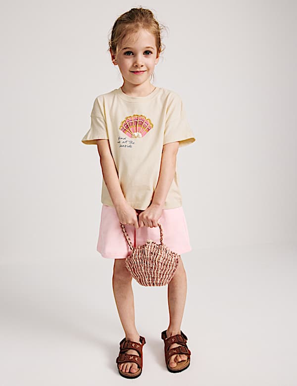 Pure Cotton Shell Embellished T-Shirt (4-8 Yrs) - CA