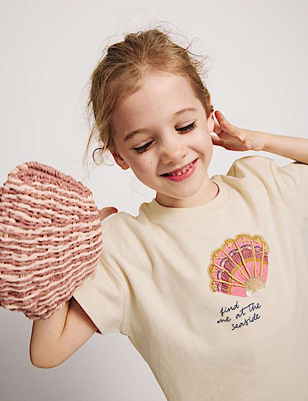 Pure Cotton Shell Embellished T-Shirt (4-8 Yrs) - CA