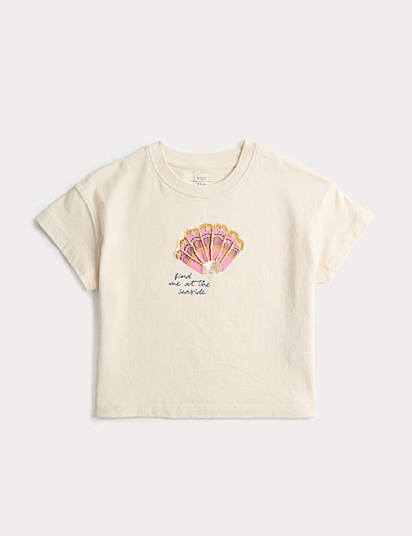 Pure Cotton Shell Embellished T-Shirt (4-8 Yrs) - CA