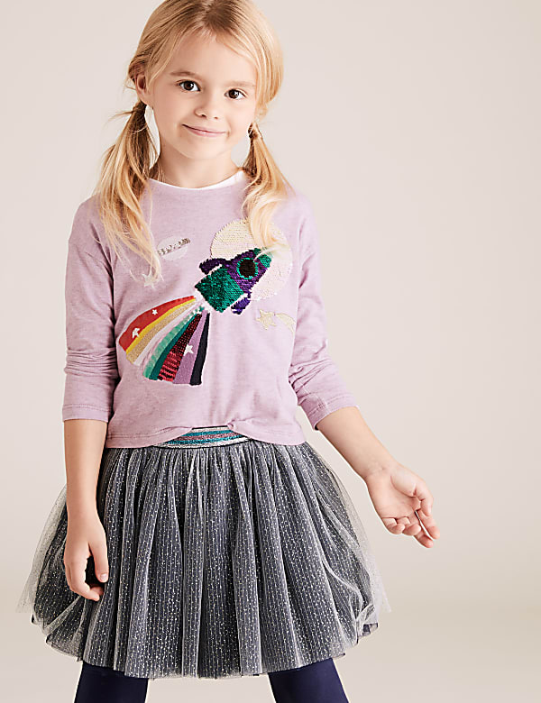 Pure Cotton Reversible Sequin Rocket Top (2-7 Yrs)