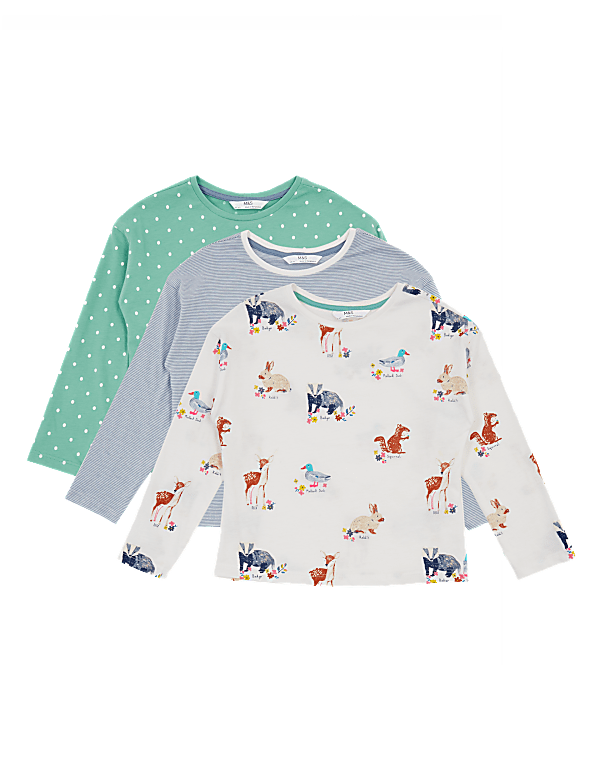 3 Pack Cotton Woodland Print Tops (2-7 Yrs)