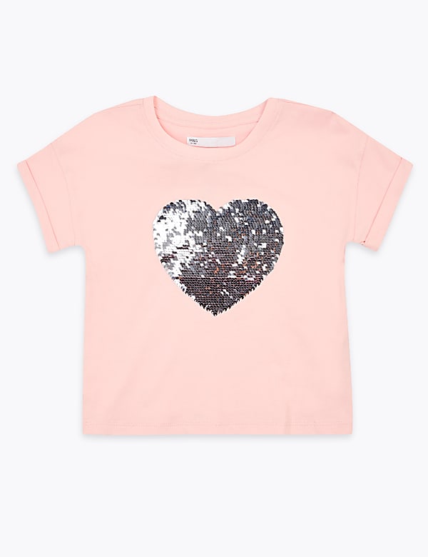 Cotton Reversible Sequin Heart T-Shirt (2-7 Yrs)