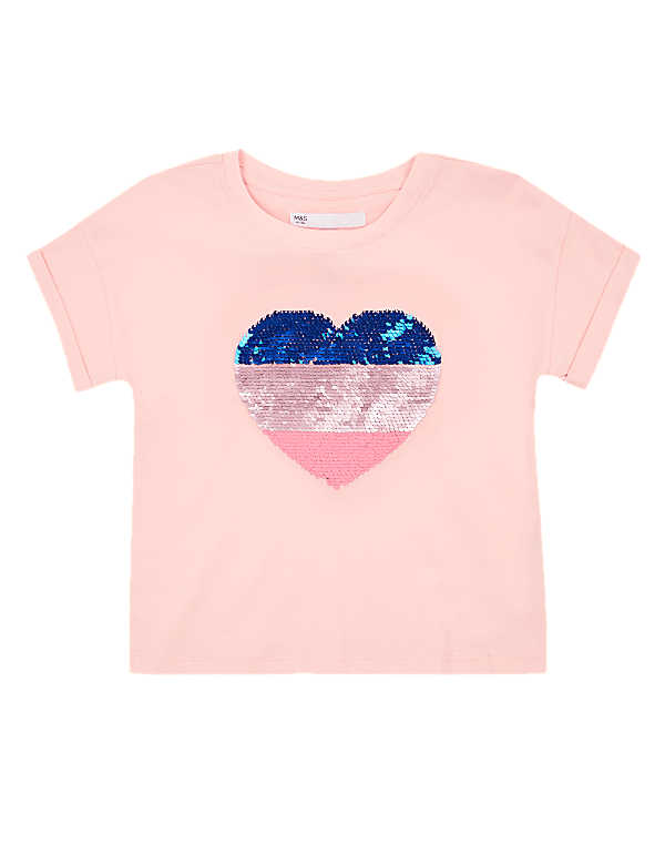 Cotton Reversible Sequin Heart T-Shirt (2-7 Yrs)