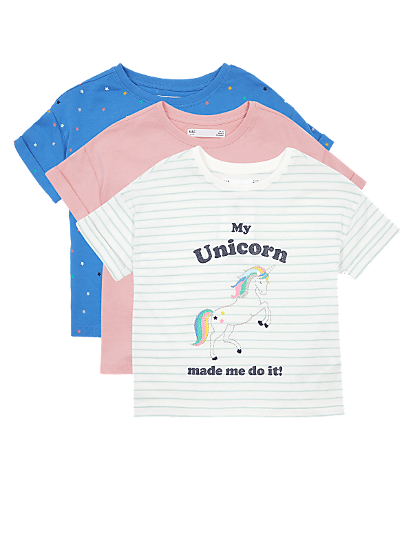 3 Pack Cotton Unicorn T-Shirts (2-7 Yrs)