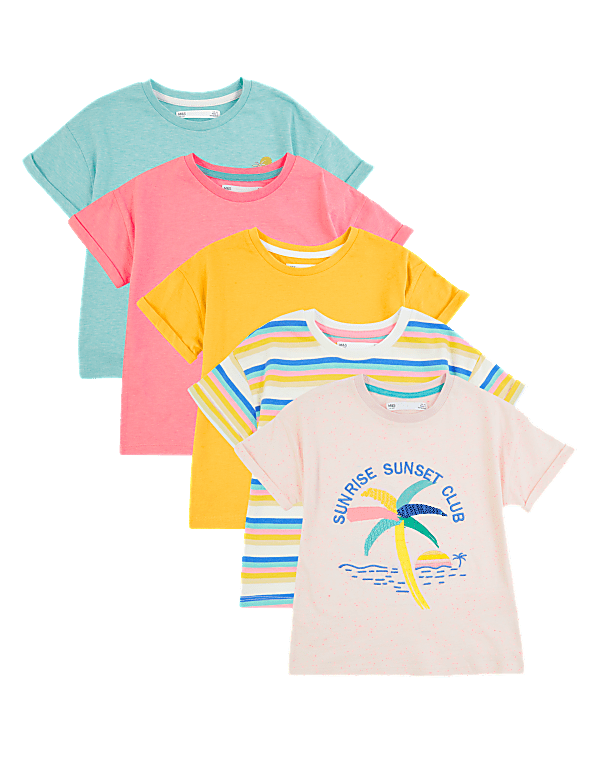 5 Pack Cotton Palm Sunset T-Shirts (2-7 Yrs)