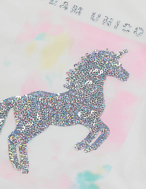 Cotton 'Team Unicorn' Sequin Slogan T-Shirt (2-7 Yrs)