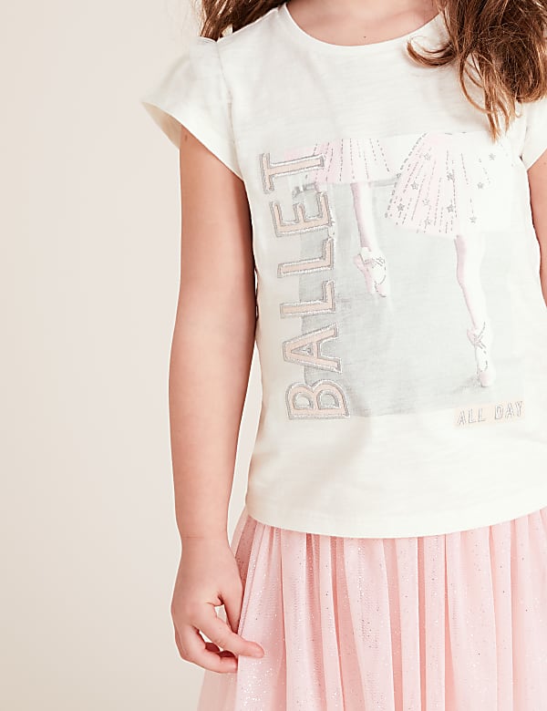 Pure Cotton Ballet All Day Slogan T-Shirt (2-7 Yrs)