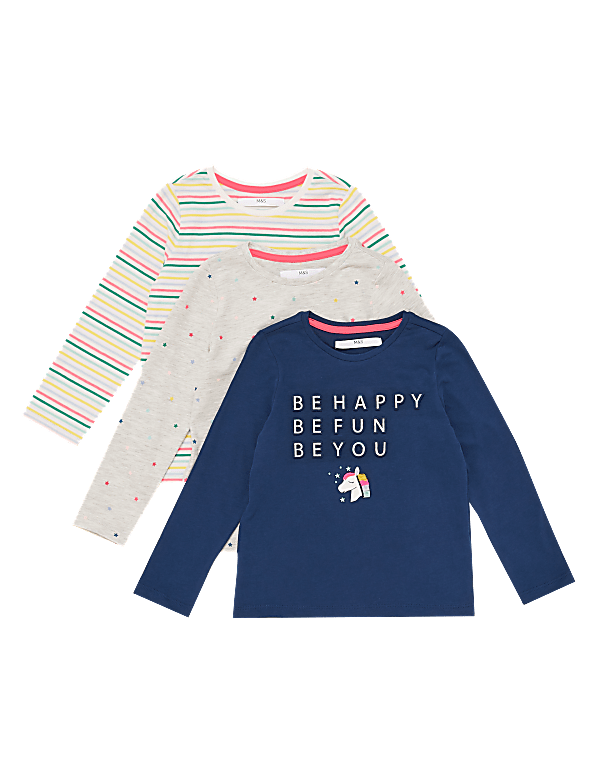 3pk Pure Cotton Printed Tops (2-7 Yrs)