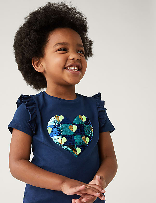 Cotton Rich Reversible Sequin Heart T-Shirt