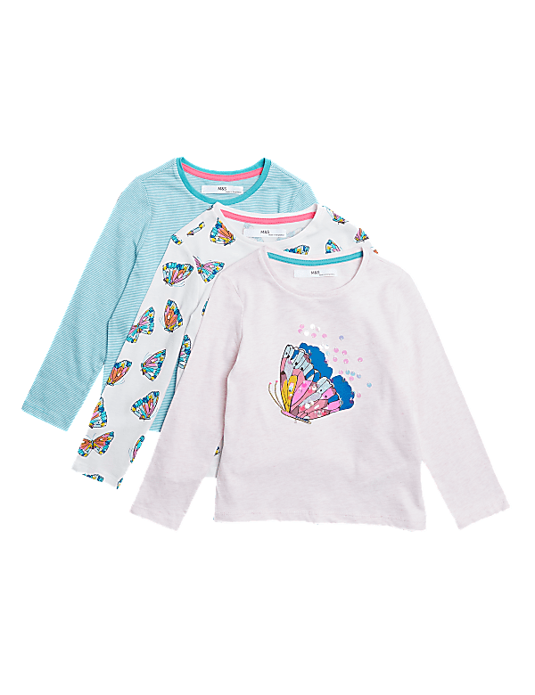 3pk Pure Cotton Butterfly Tops (2-7 Yrs)