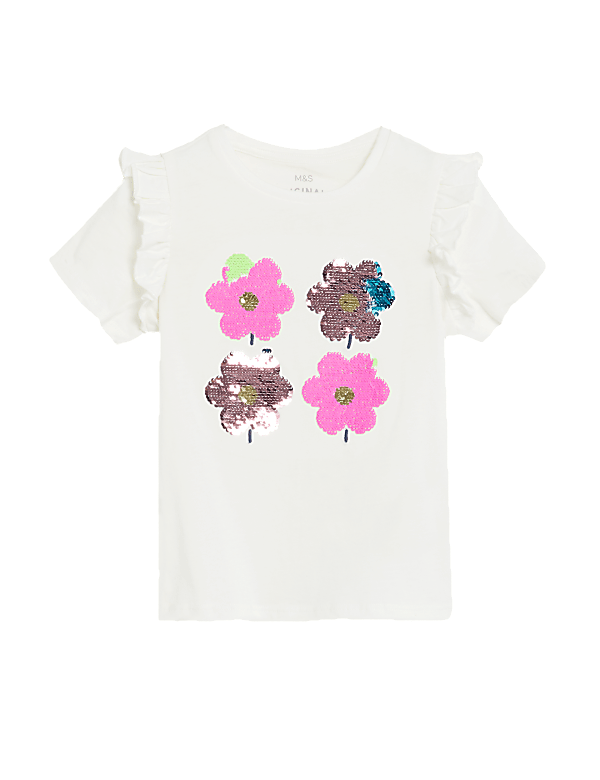 Pure Cotton Sequin Flower T-Shirt