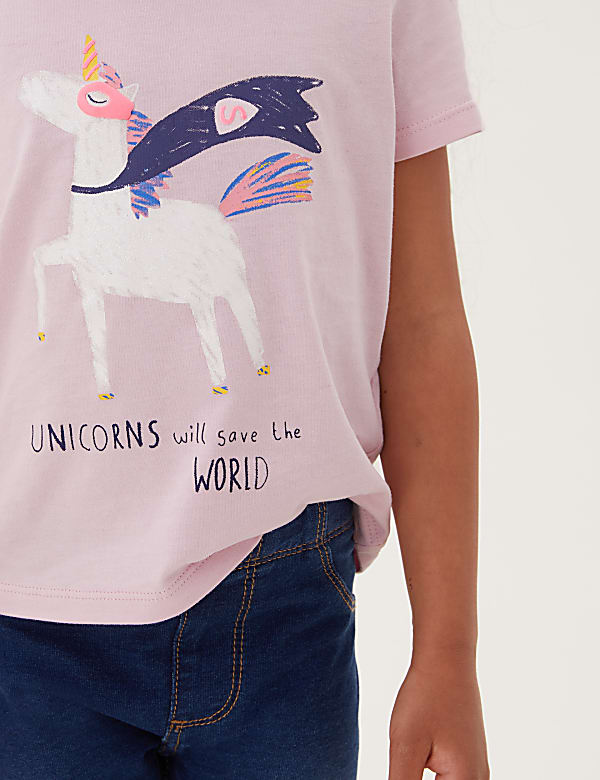 Cotton Unicorn Hero Print T-Shirt