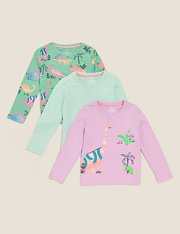 3pk Pure Cotton Dinosaur Tops (2-7 Yrs)