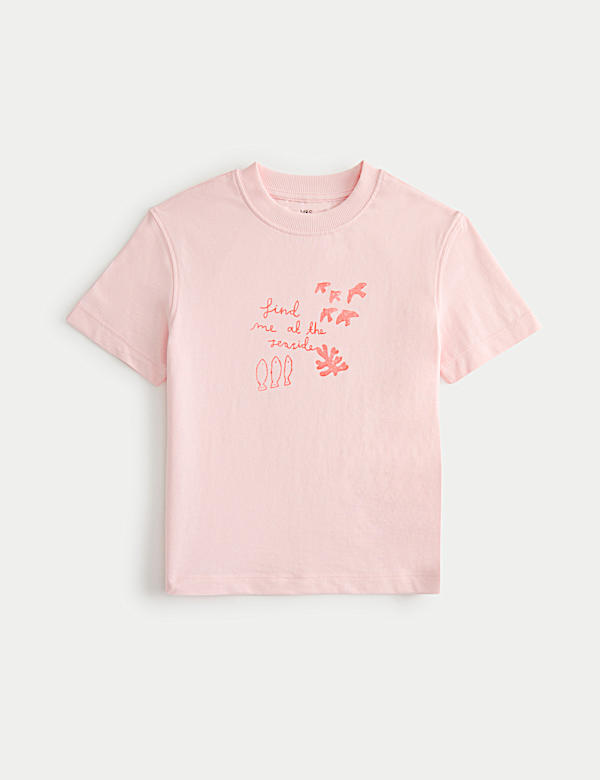 Pure Cotton Crew Neck Seaside Print T-Shirt (2-8 Years)