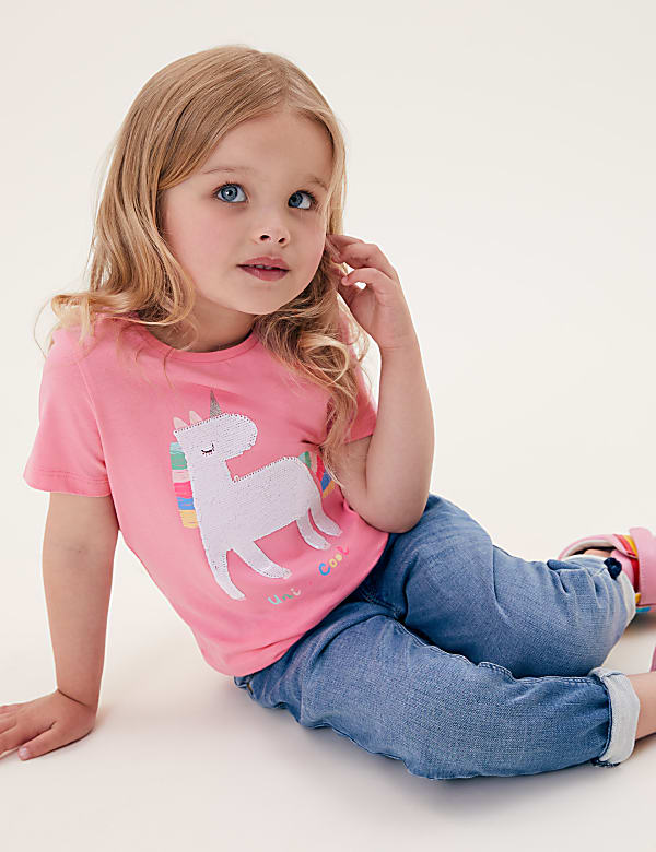 Pure Cotton Sequin Unicorn T-Shirt (2-7 Yrs)