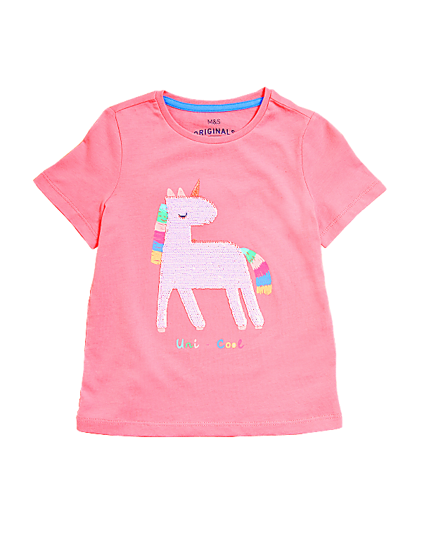 Pure Cotton Sequin Unicorn T-Shirt (2-7 Yrs)