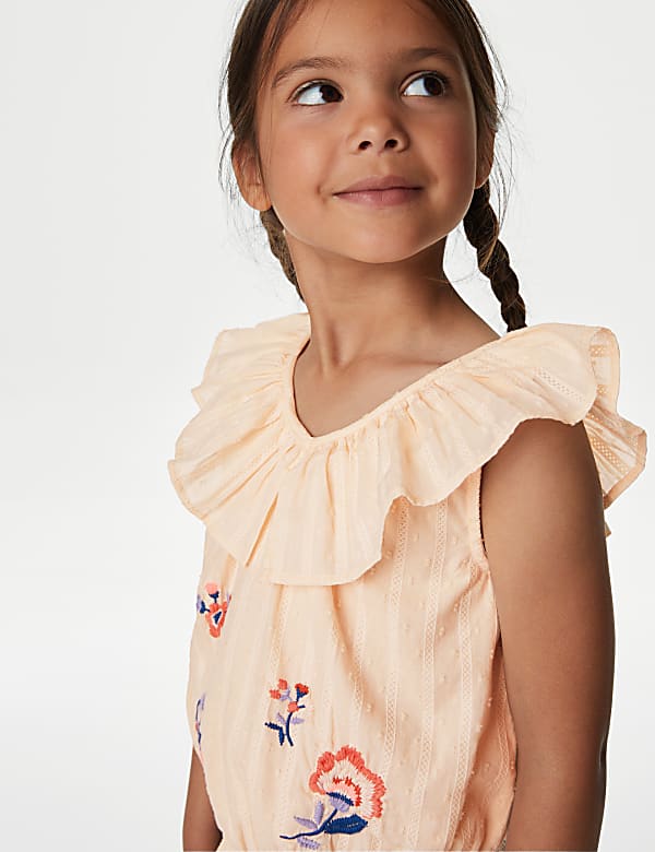 Pure Cotton Embroidered Floral Top (2 - 8 Yrs)