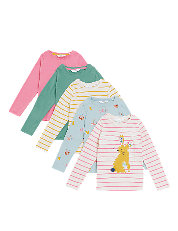 5pk Pure Cotton Patterned Tops (2-7 Yrs)