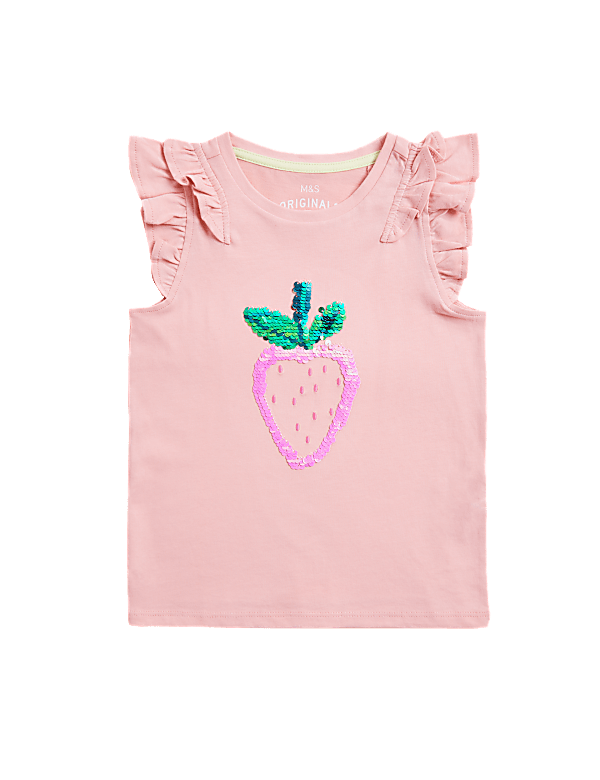 Pure Cotton Strawberry Sequin T-Shirt (2-7 Yrs)