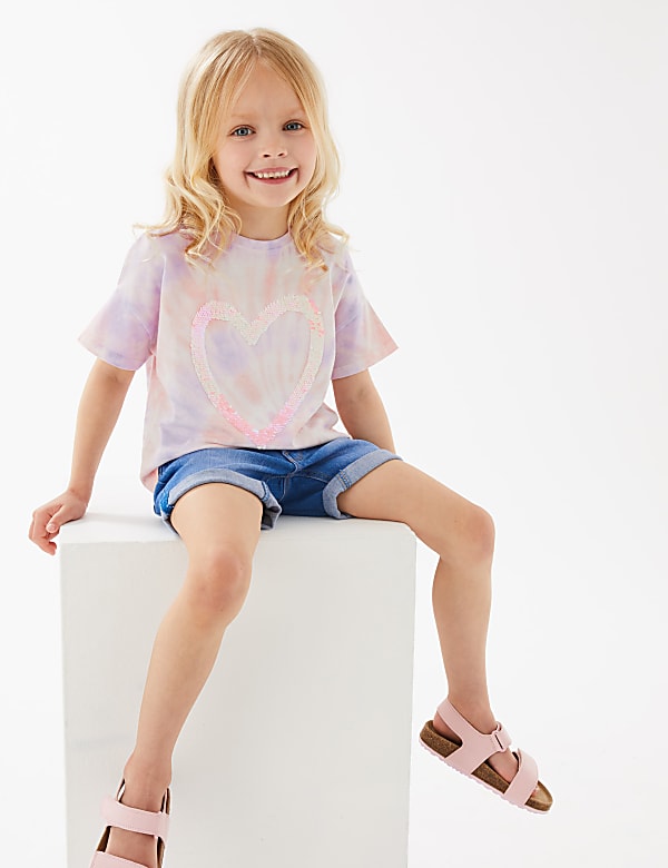 Pure Cotton Tie Dye Sequin Heart T-Shirt (2-7 Yrs)