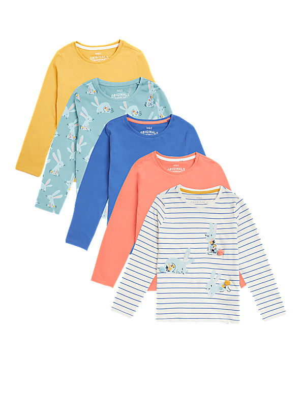 5pk Pure Cotton Bunny & Plain Tops