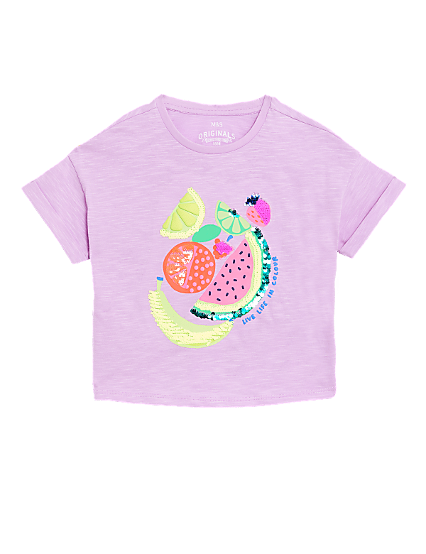 Pure Cotton Sequin Fruit T-Shirt