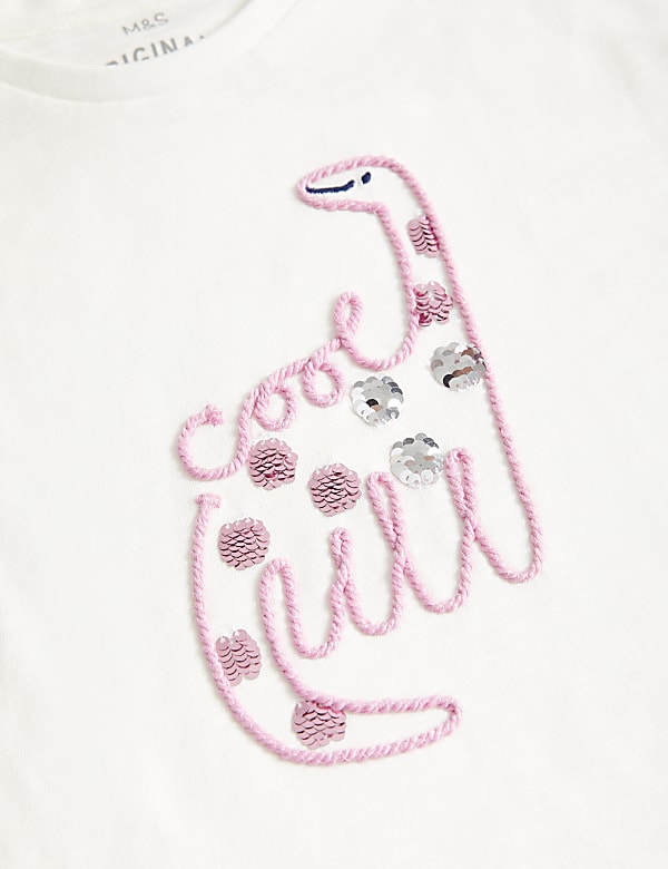 Pure Cotton Sequin Dinosaur T-Shirt (2-8 Yrs)
