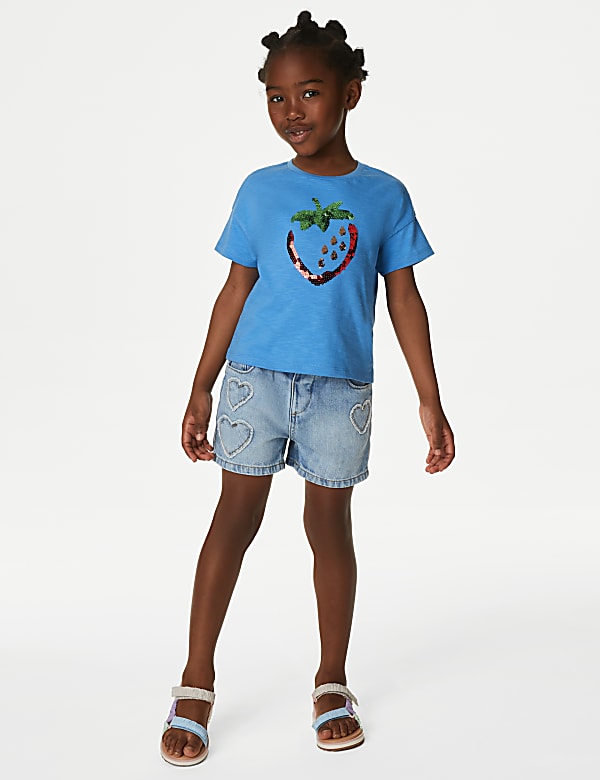 Pure Cotton Sequin Strawberry T-Shirt (2-8 Yrs)