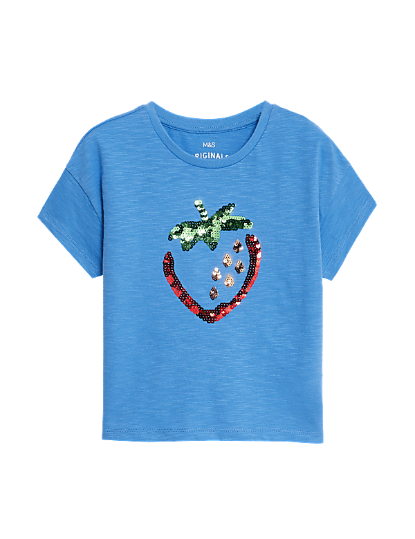 Pure Cotton Sequin Strawberry T-Shirt (2-8 Yrs)