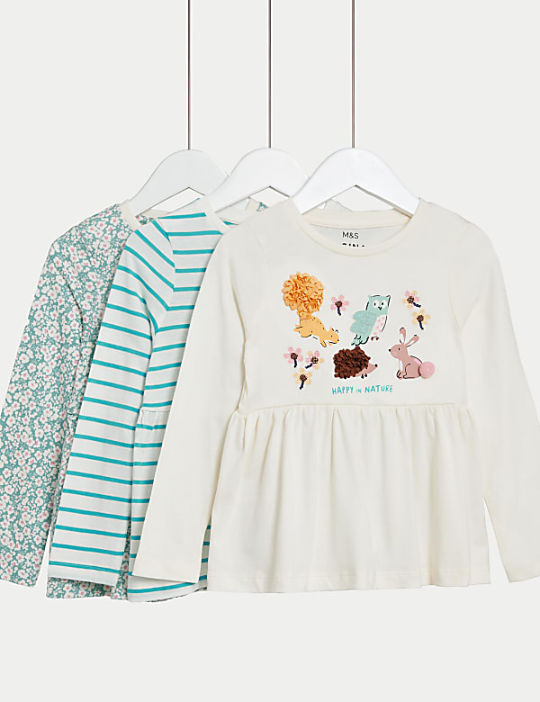 3pk Pure Cotton Printed Tops 2 8 Yrs