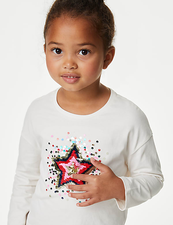 Pure Cotton Star Reversible Sequin Top 2 8 Yrs IVORY Tops M S GR